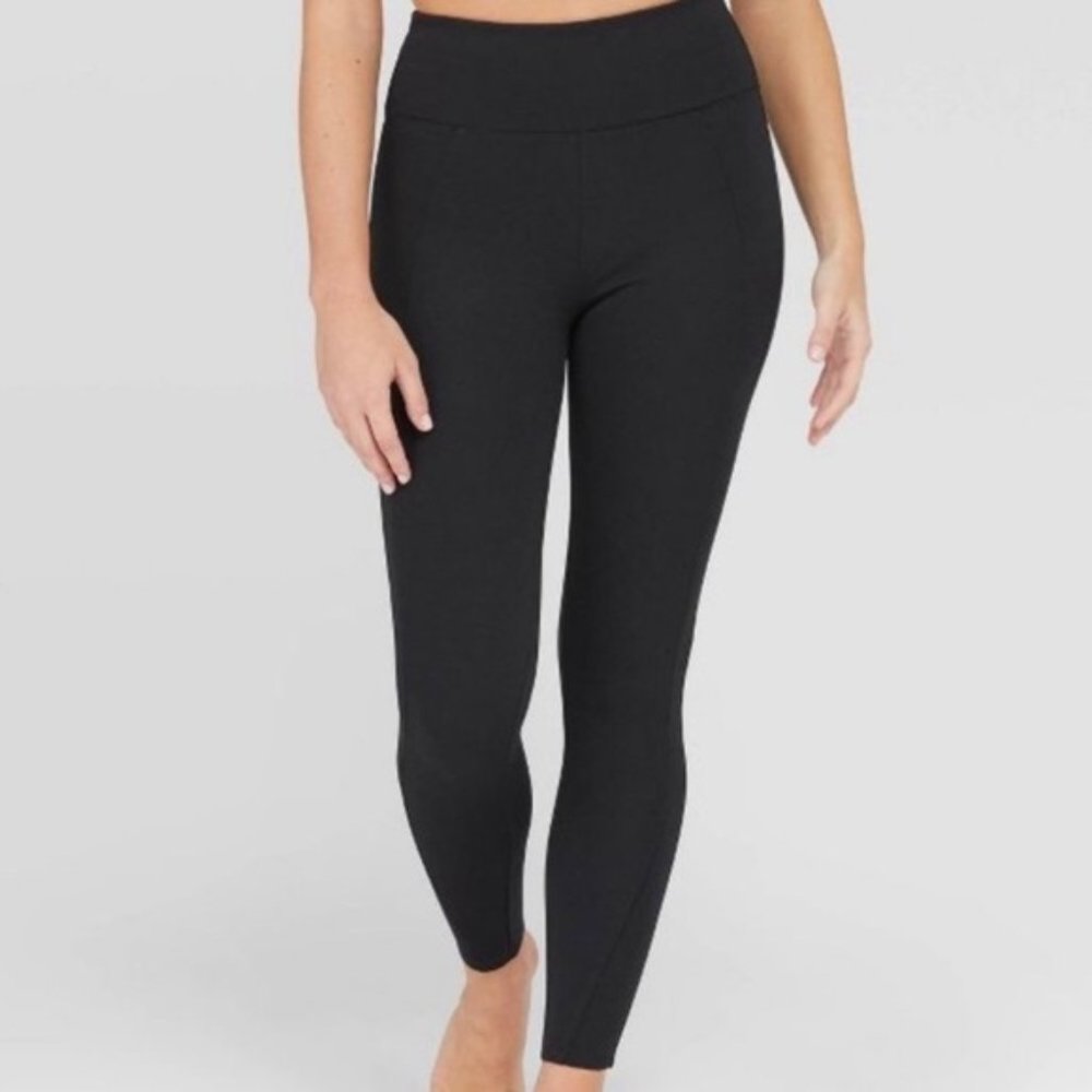 Assets by Spanx Black Ponte Knit Front Seam Leggings, Size Small